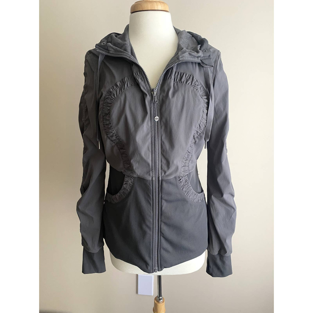 Lululemon Reversible Dance Studio Jacket Grey Zip Up Hooded Thumbholes Size L